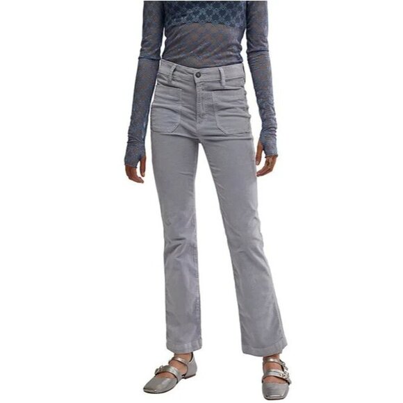 NWT Free People Pearl Blue High Time Kick Flare Mid Rise Slim Fit Pant Women siz - Picture 1 of 12
